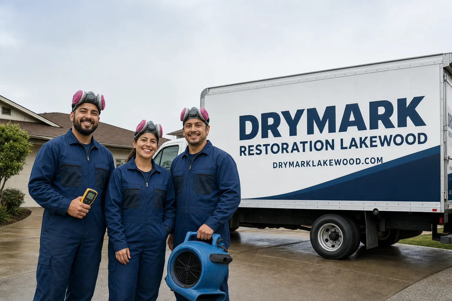 DryMark Restoration Lakewood damage restoration service vehicle and crew in Lakewood, CA